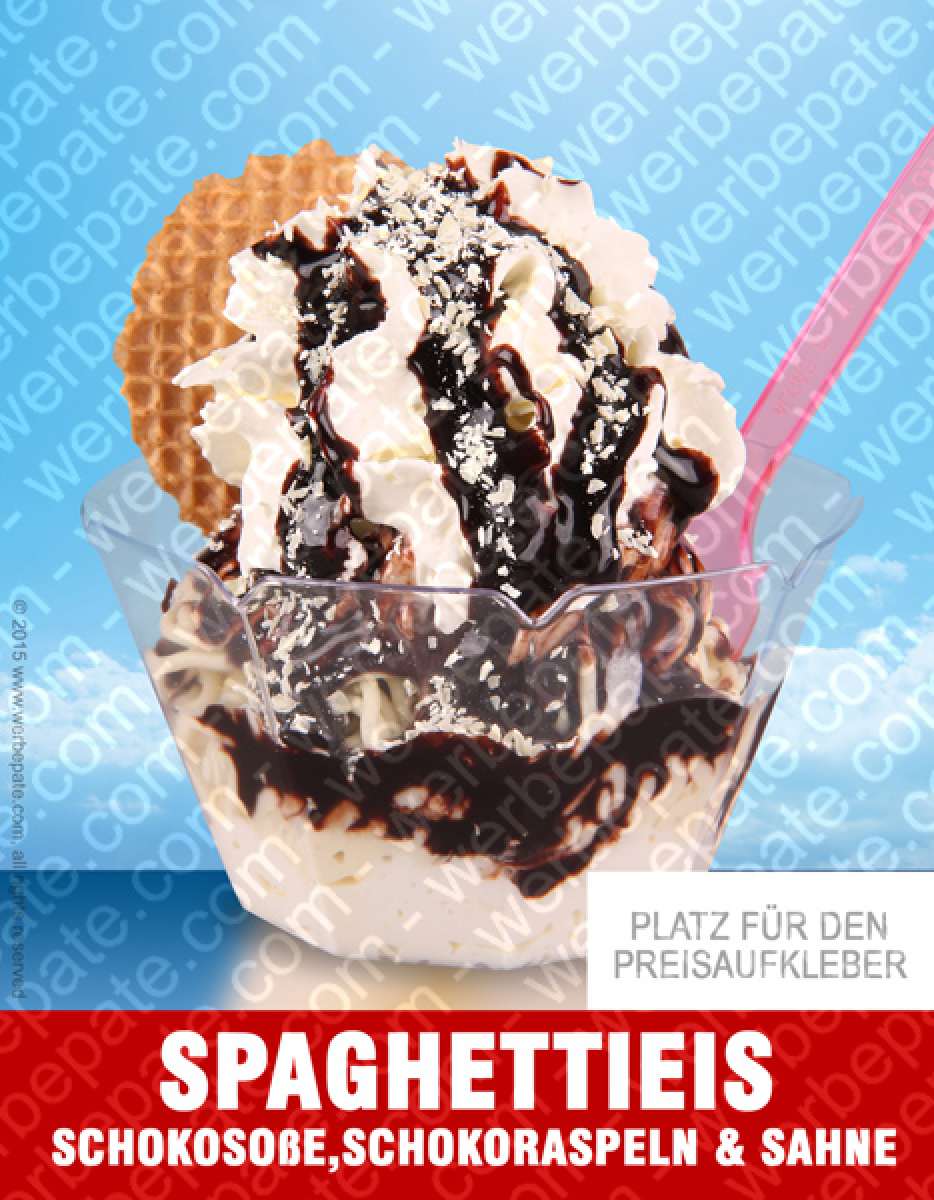 Produkt -Spaghetti Eis mit Schokosoße, Schokoraspeln & Sahne