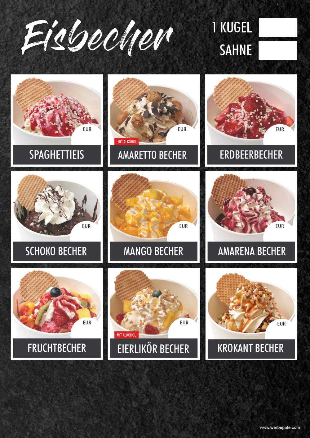 Produkt -Eisbecher Togo A1 Plakete